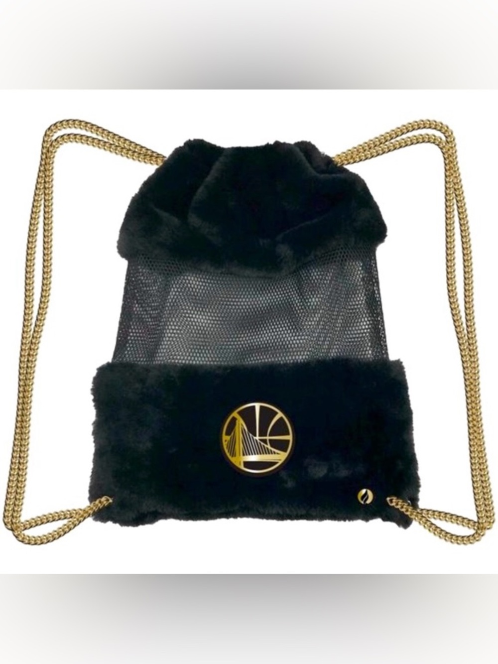 NWT [NBA] FISLL Golden State Warriors Black Faux Fur Sheer Mesh Backpack